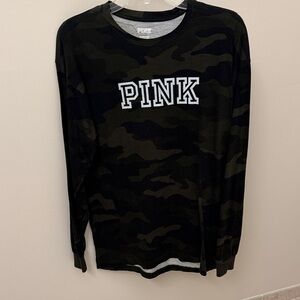 PINK Victoria's Secret Black Camo Long Sleeve Tee